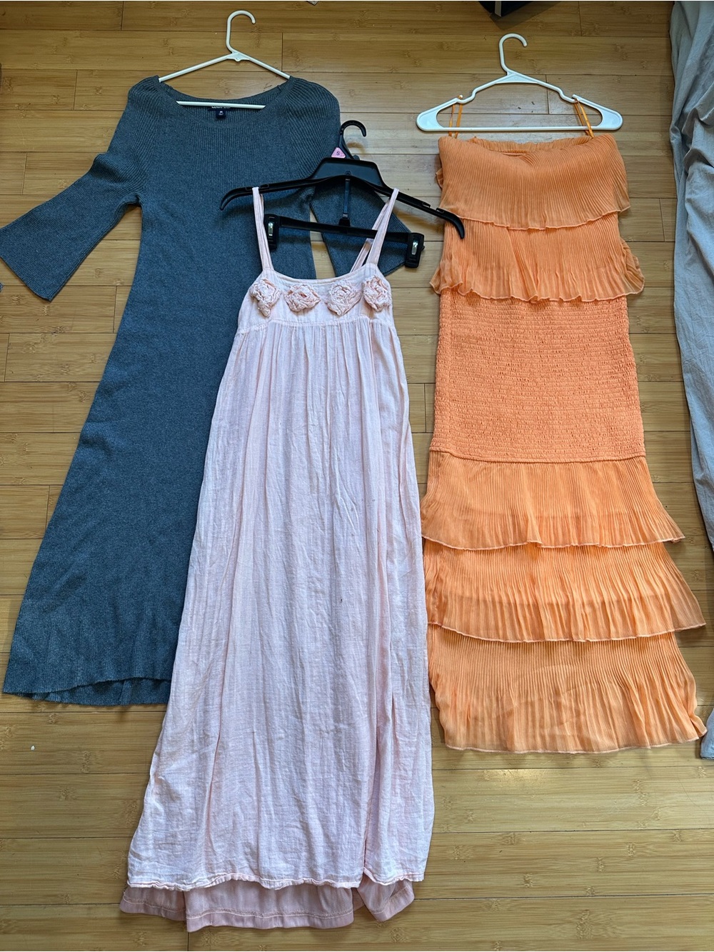 DownEast Peach-Pink Smocked Waist Dress with Hot Pink Bow